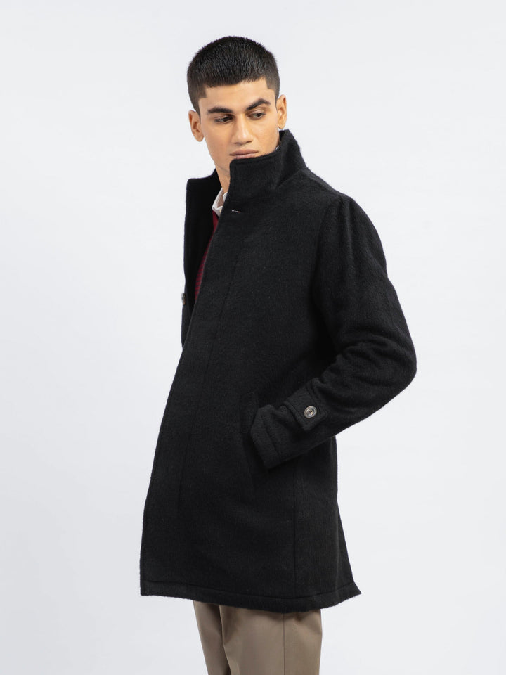 100% Wool Black Long Coat - Limited Edition Brumano Pakistan