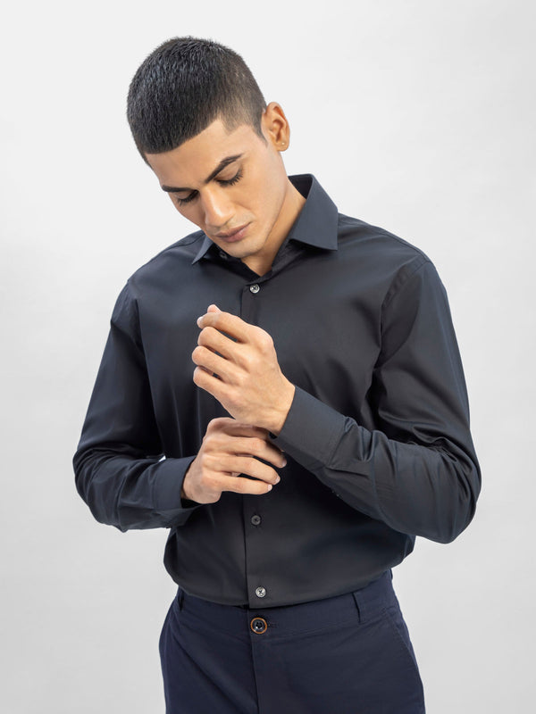 Classic Black Satin Formal Shirt