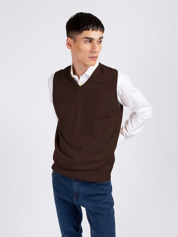 Dark Brown Wool Blended Sleeveless Sweater Brumano Pakistan