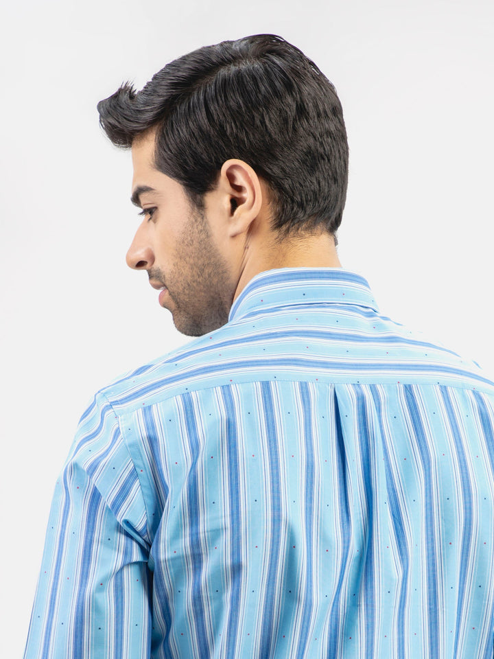 Aqua Blue Striped Button Down Shirt Bumano Pakistan