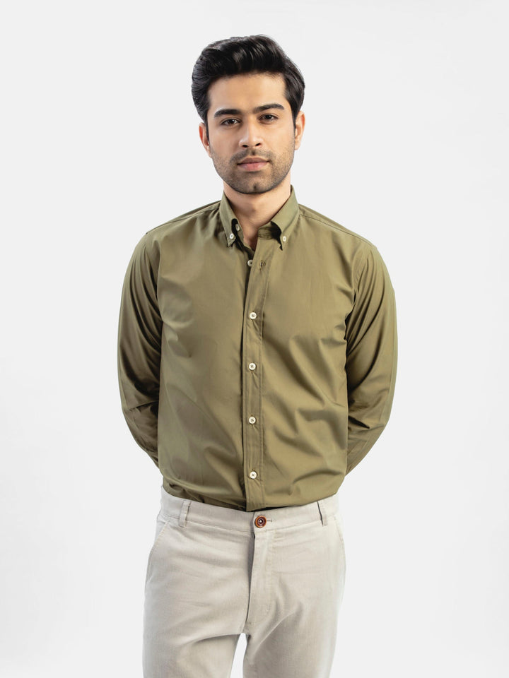 Basic Olive Green Button Down Satin Shirt Brumano Pakistan