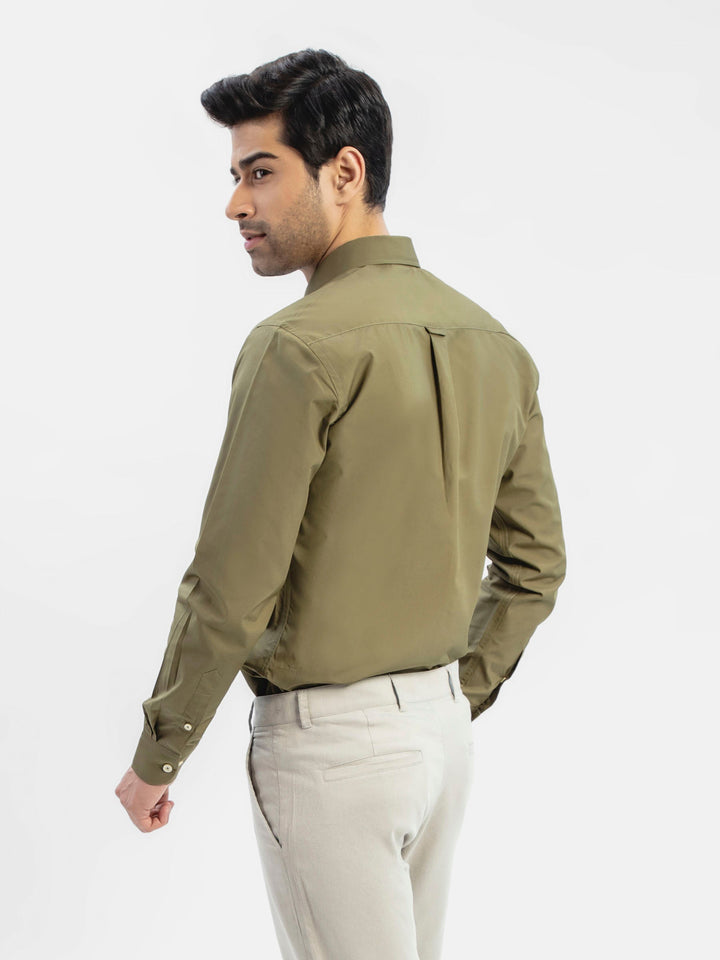 Basic Olive Green Button Down Satin Shirt Brumano Pakistan