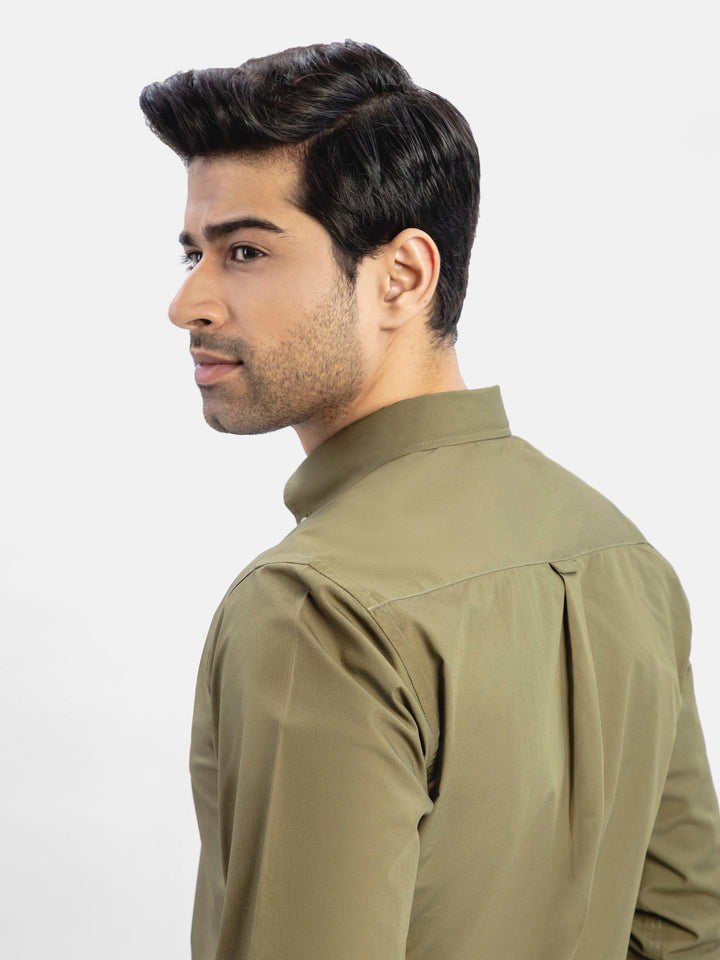 Basic Olive Green Button Down Satin Shirt Brumano Pakistan