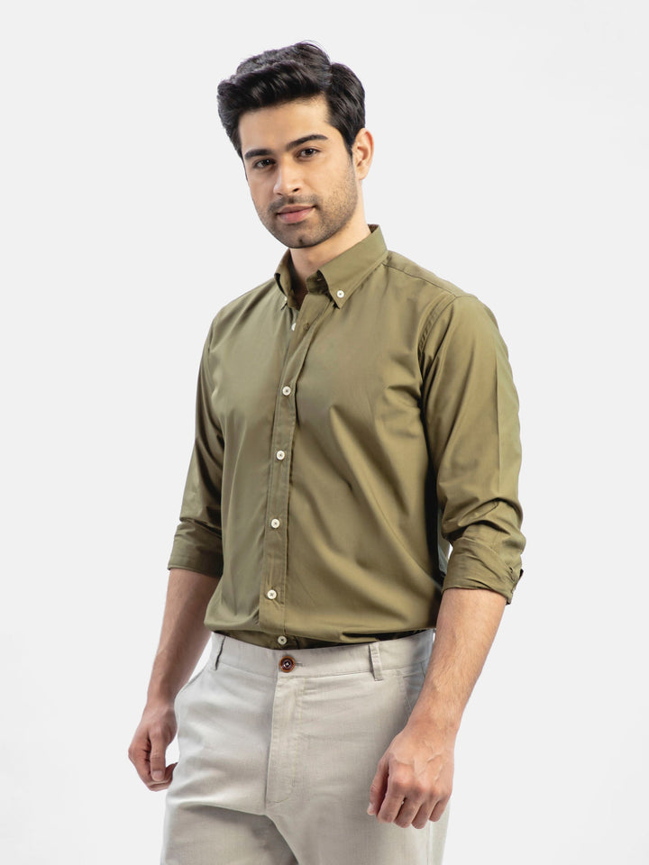 Basic Olive Green Button Down Satin Shirt Brumano Pakistan