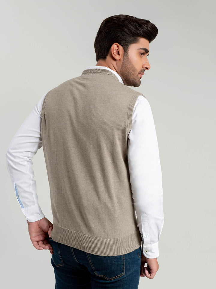 Beige Sleeveless V-Neck Sweater Brumano Pakistan