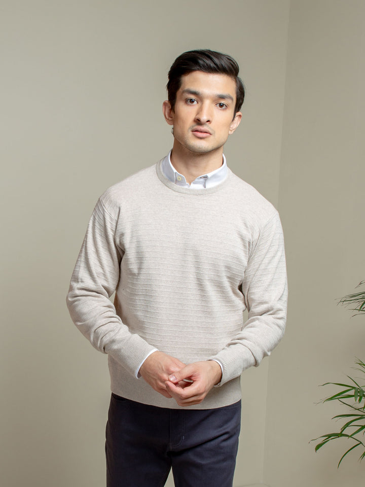 Beige Striped Crew Neck Jumper Brumano Pakistan