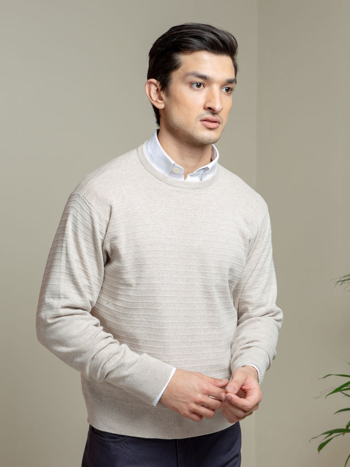 Beige Striped Crew Neck Jumper Brumano Pakistan