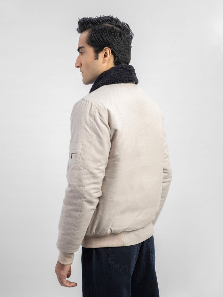 Beige Sherpa Collar Aviator Jacket With Cashmere Pockets Brumano Pakistan