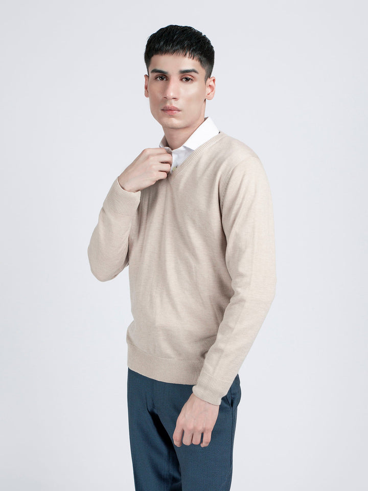 Beige V-Neck Wool Blended Sweater Brumano Pakistan