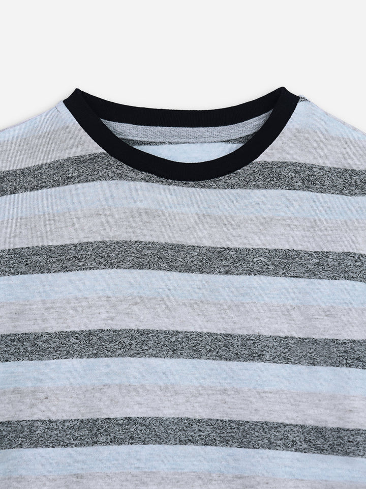 Beige & Grey Striped Short Sleeve Casual T-Shirt Brumano Pakistan