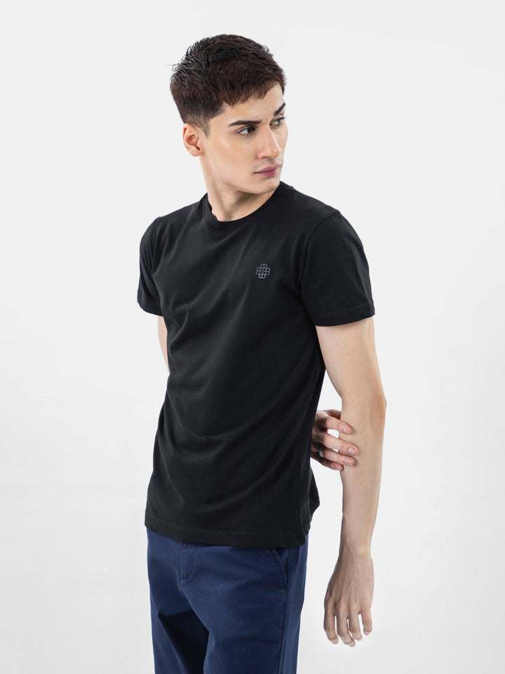 Black 100% Combed Cotton Crew Neck T-Shirt Brumano Pakistan