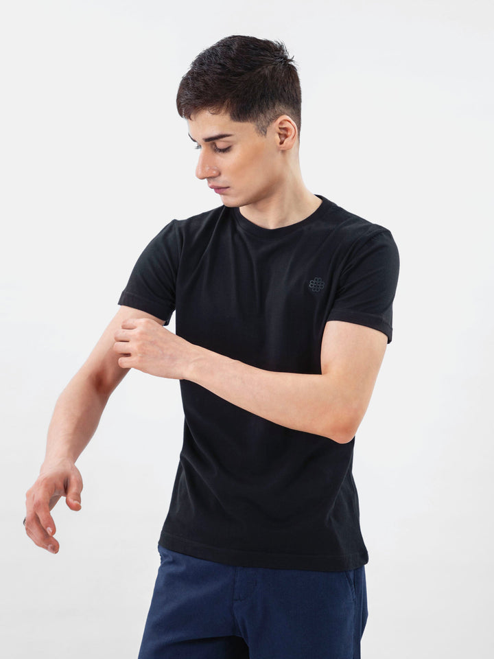 Black 100% Combed Cotton Crew Neck T-Shirt Brumano Pakistan