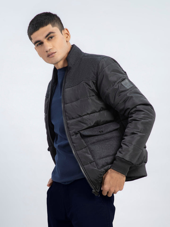 Black Contrasting Wool Puffer Jacket Brumano Pakistan