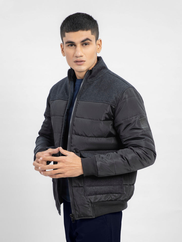 Black Contrasting Wool Puffer Jacket Brumano Pakistan