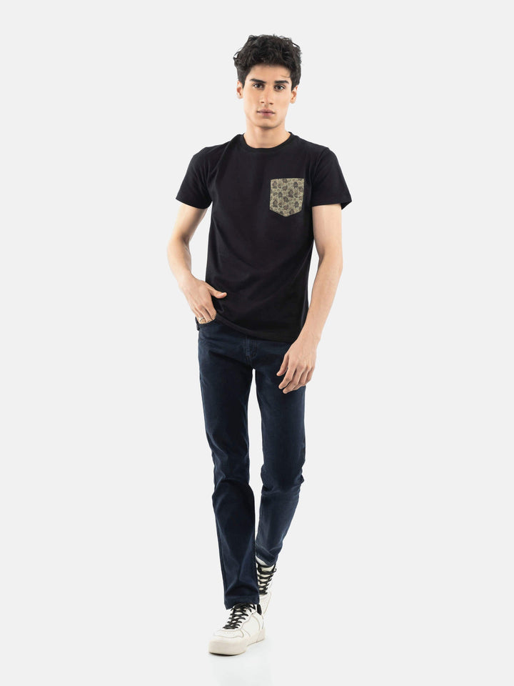 Black Crew Neck T-Shirt With Printed Pocket Brumano Pakistan