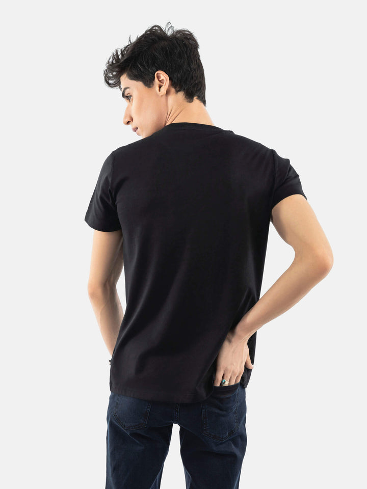 Black Crew Neck T-Shirt With Printed Pocket Brumano Pakistan