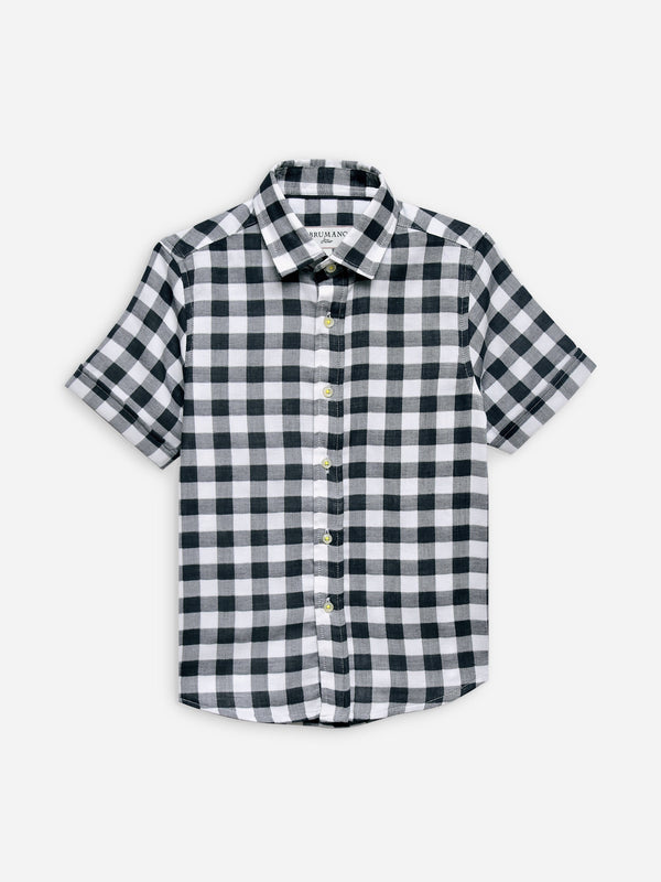 Black Large Gingham Half Sleeve Casual Shirt