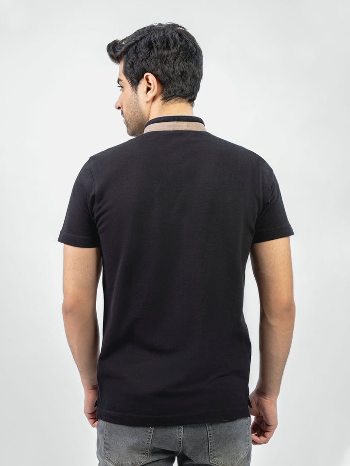 Black Mao Collar Polo Shirt With Detailing Brumano Pakistan