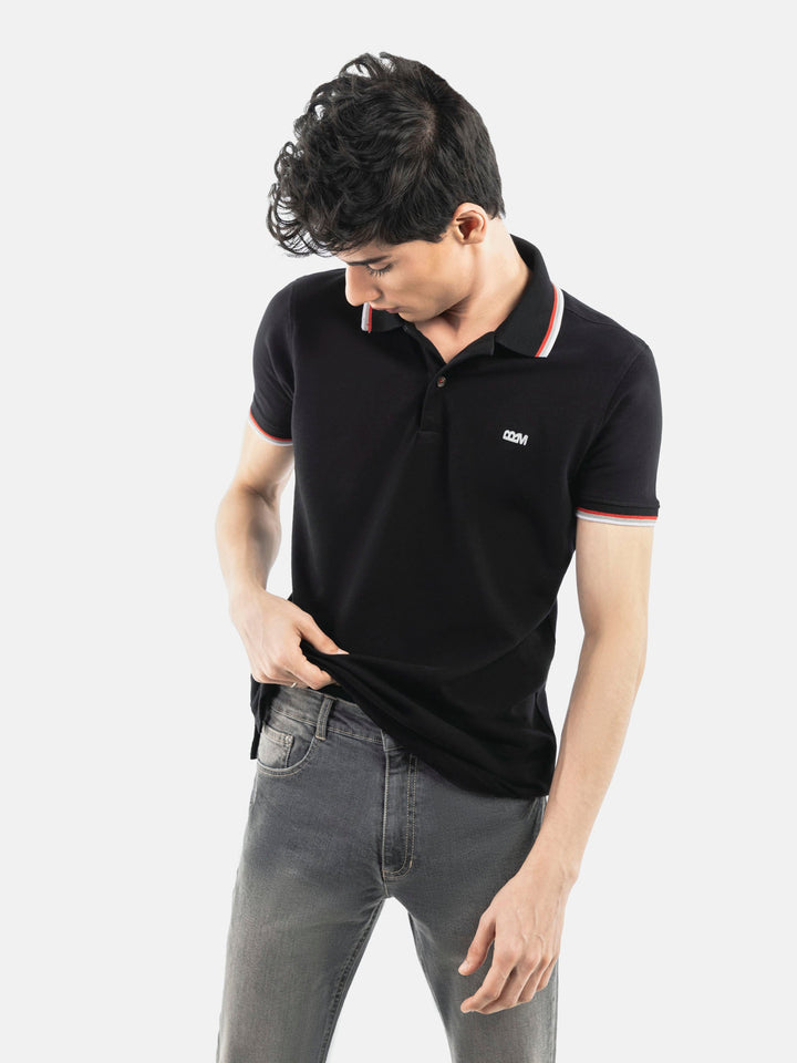 Black Pique Polo With Tipping Collar Brumano Pakistan