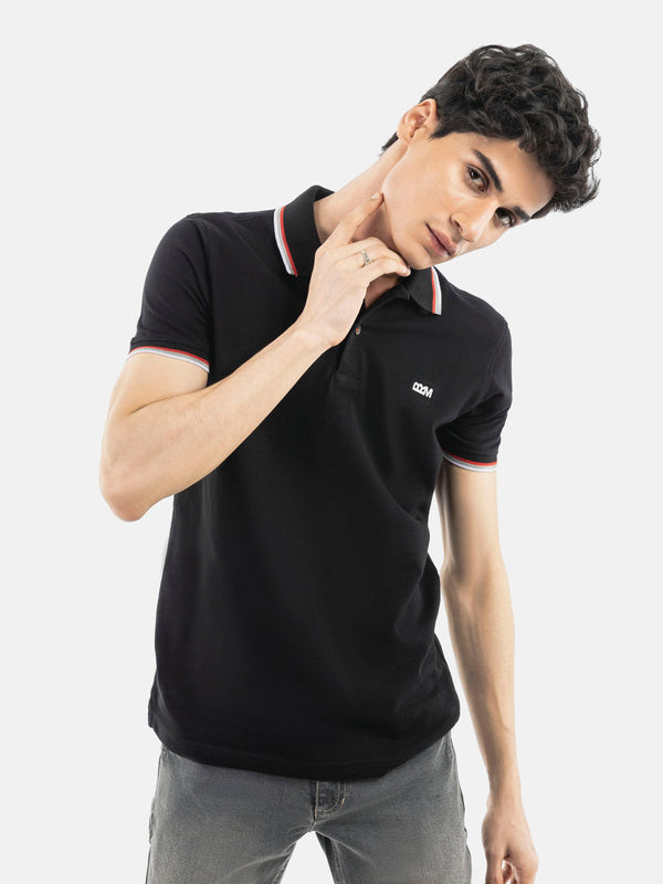 Black Pique Polo With Tipping Collar Brumano Pakistan