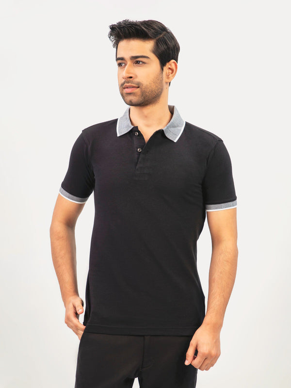 Black Polo With Sporty Jacquard Collar Brumano Pakistan