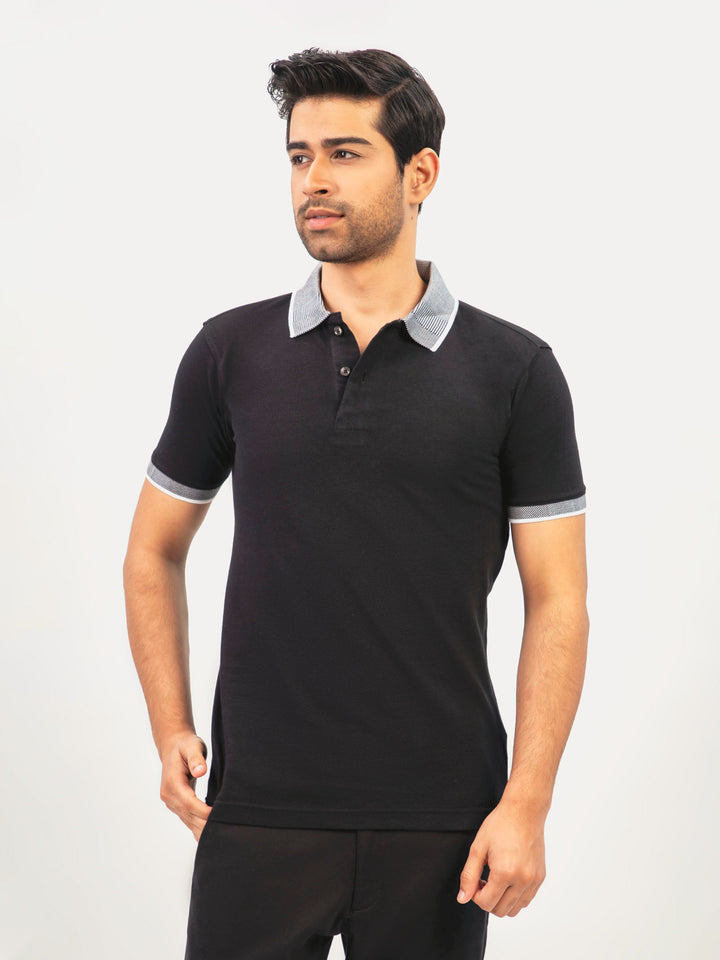 Black Polo With Sporty Jacquard Collar Brumano Pakistan