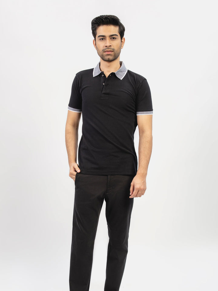 Black Polo With Sporty Jacquard Collar Brumano Pakistan