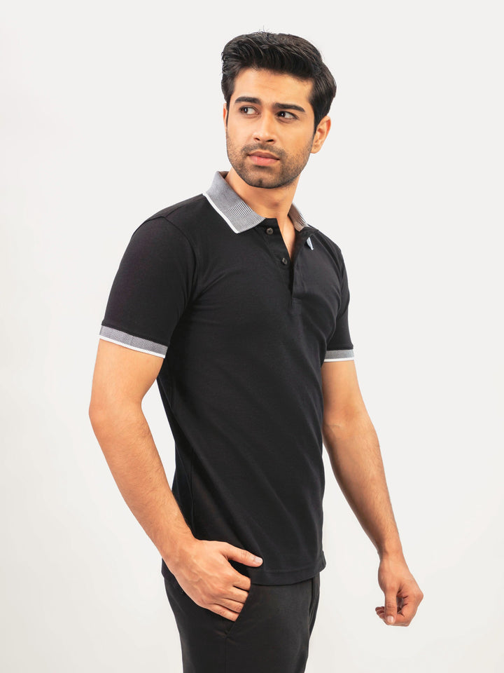 Black Polo With Sporty Jacquard Collar Brumano Pakistan