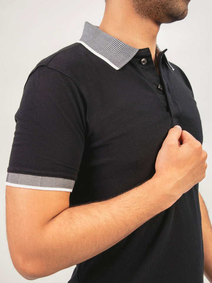 Black Polo With Sporty Jacquard Collar Brumano Pakistan 