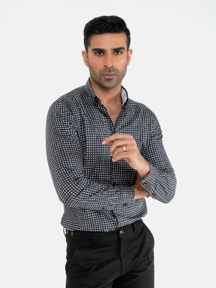 Black Printed Button Down Shirt Brumano Pakistan