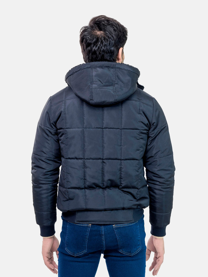 Black Quilted Puffer Jacket With Detachable Hoodie Brumano Pakistan