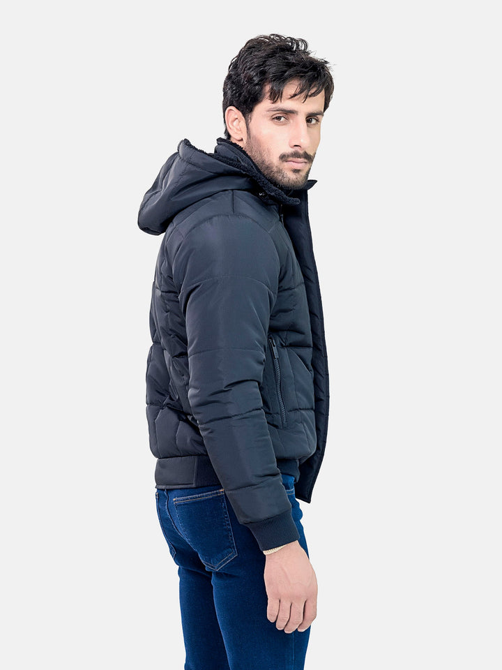 Black Quilted Puffer Jacket With Detachable Hoodie Brumano Pakistan