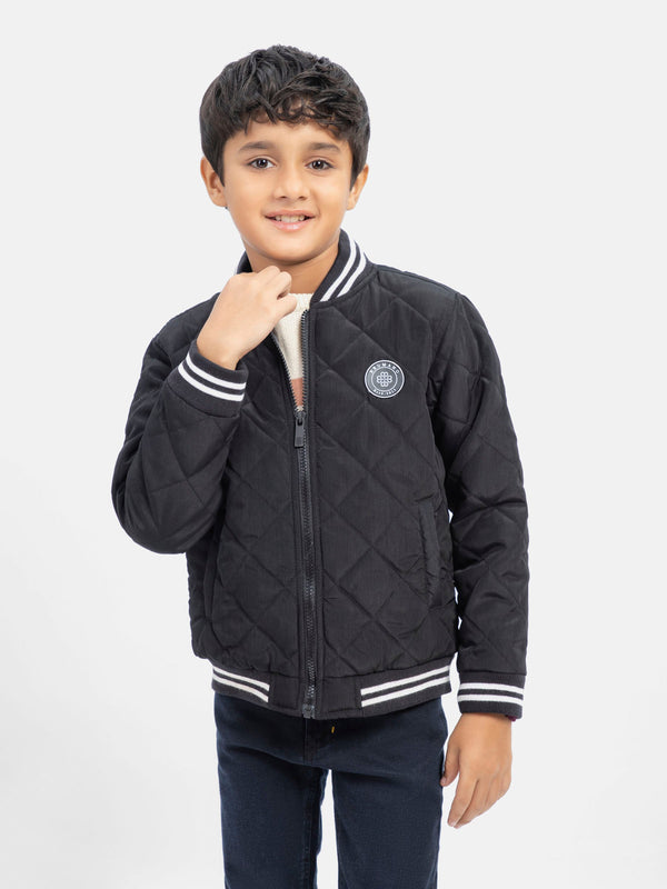 Black Quilted Sporty Casual Baseball Jacket Brumano Pakistan 