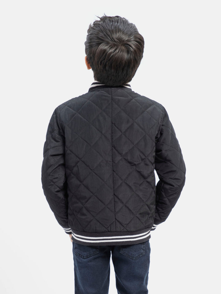 Black Quilted Sporty Casual Baseball Jacket Brumano Pakistan 