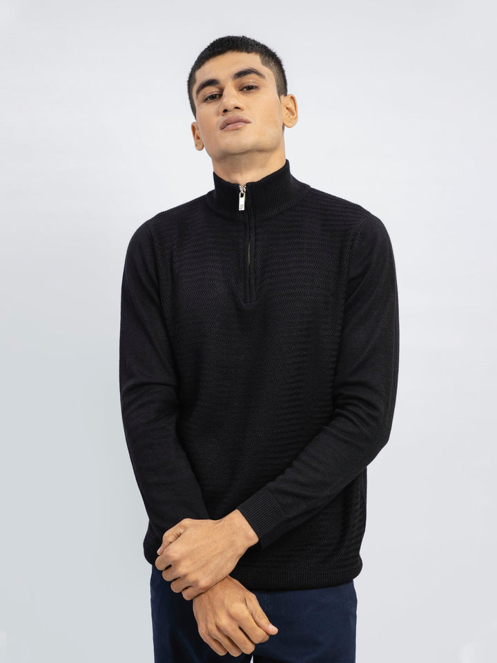 Black Wool Textured Half-Zip Sweater Brumano Pakistan