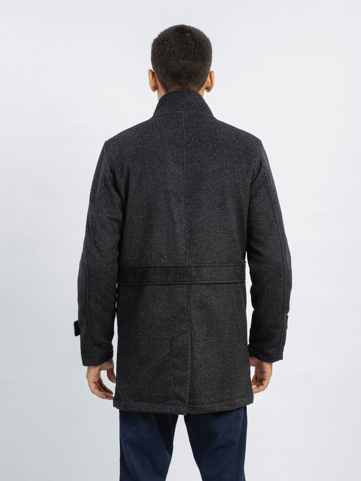 Black & Grey Wool Blended Long Coat - Limited Edition