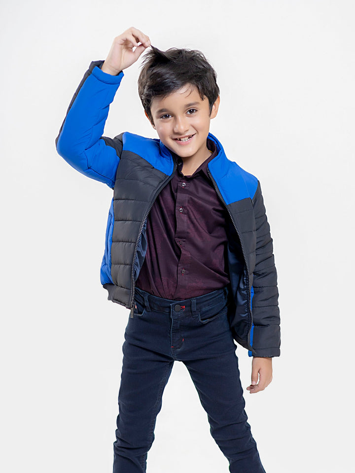 Black & Royal Blue Puffer Casual Jacket Brumano Pakistan