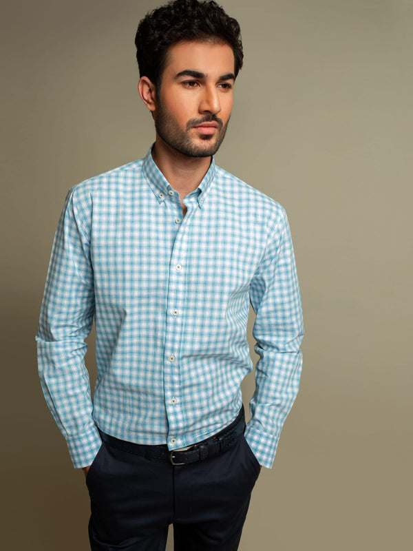 Blue & Green Melange Gingham Shirt Brumano Pakistan