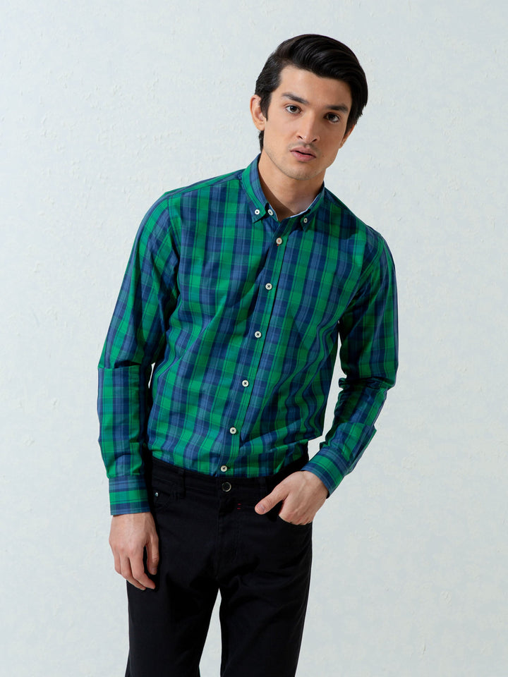 Blue & Green Plaid Checkered Shirt Brumano Pakistan