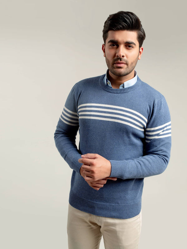 Blue & White Striped Crew Neck Jumper Brumano Pakistan