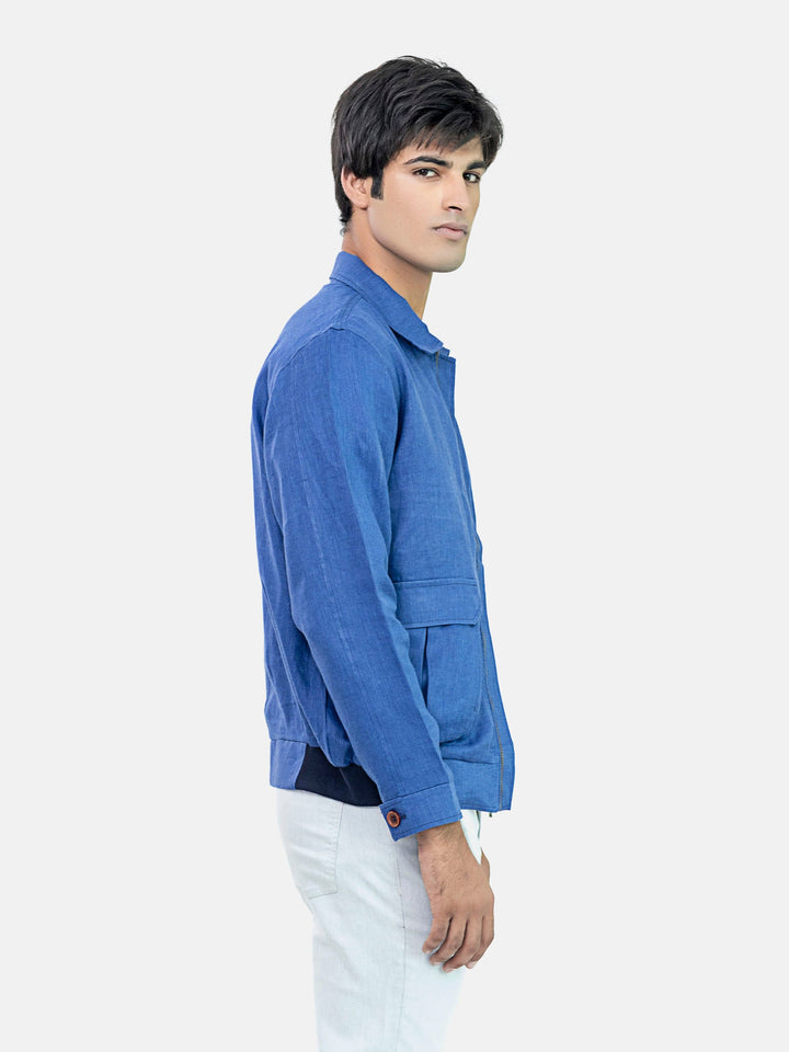 Blue 100% Linen Casual Collar Jacket Brumano Pakistan