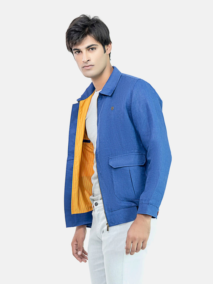 Blue 100% Linen Casual Collar Jacket Brumano Pakistan