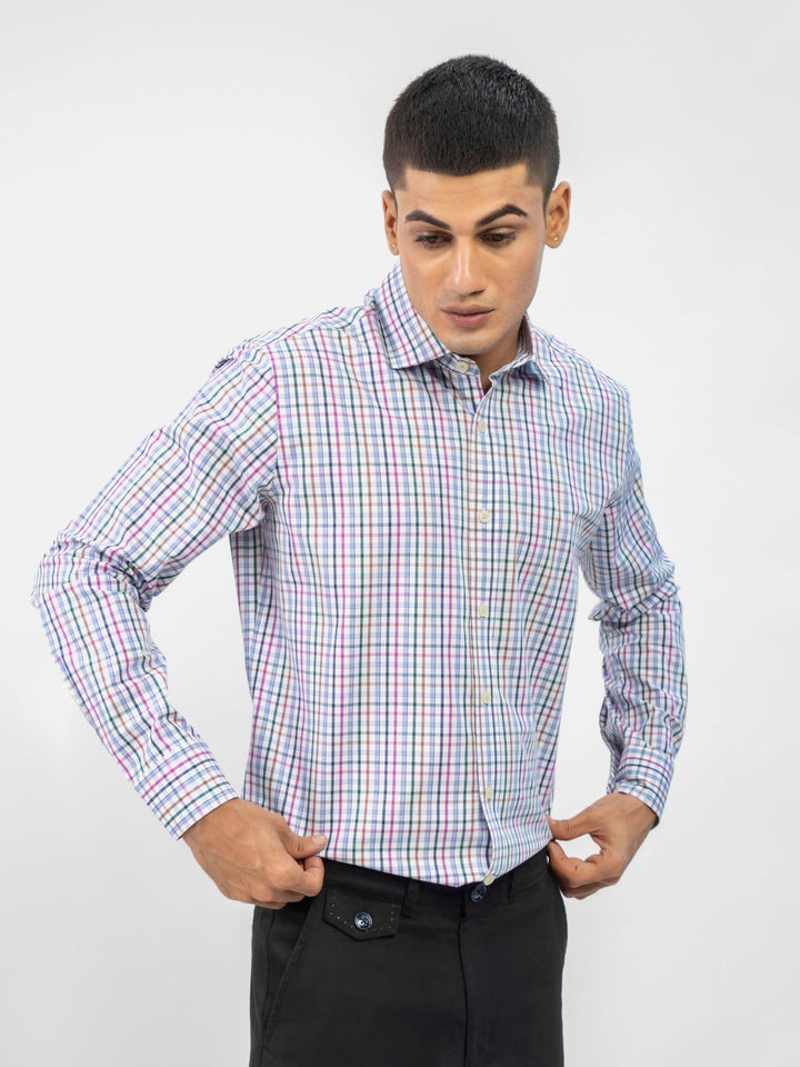 Blue Checkered Formal Shirt With Classic Collar Brumano Pakistan