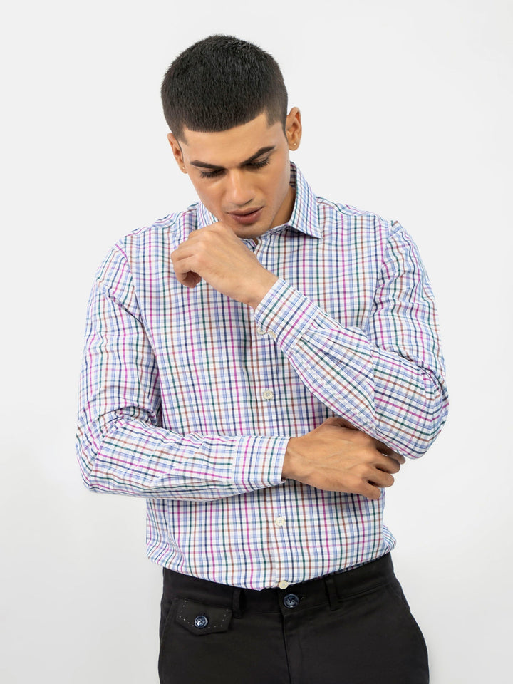 Blue Checkered Formal Shirt With Classic Collar Brumano Pakistan