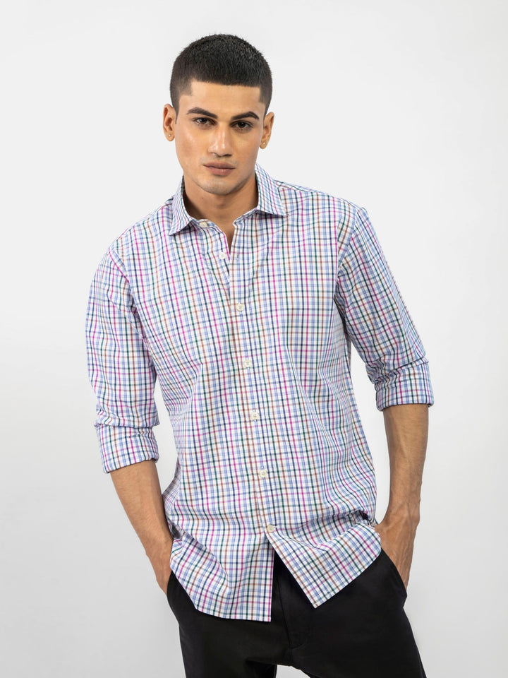 Blue Checkered Formal Shirt With Classic Collar Brumano Pakistan