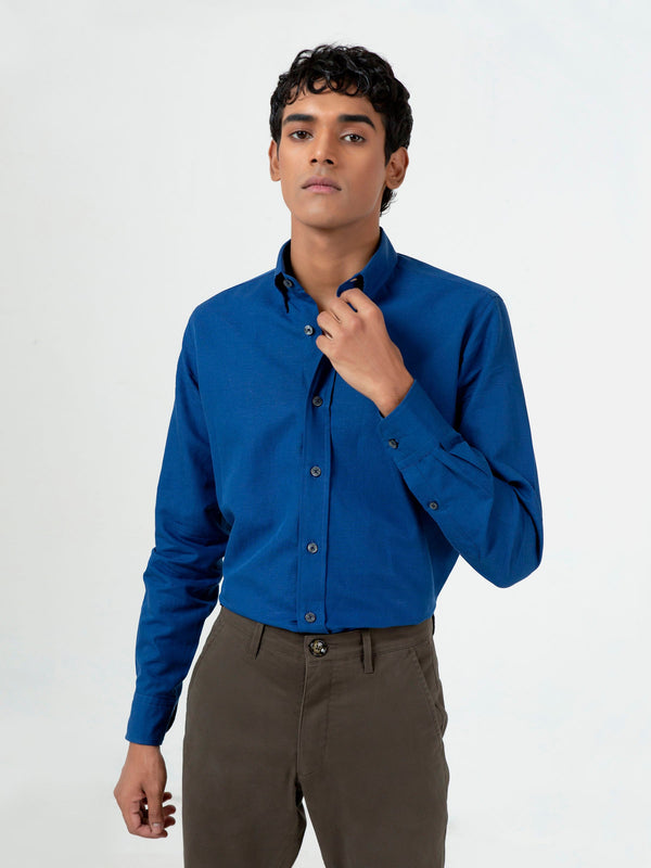 Blue CottonLinen Button Down Shirt  Brumano Pakistan