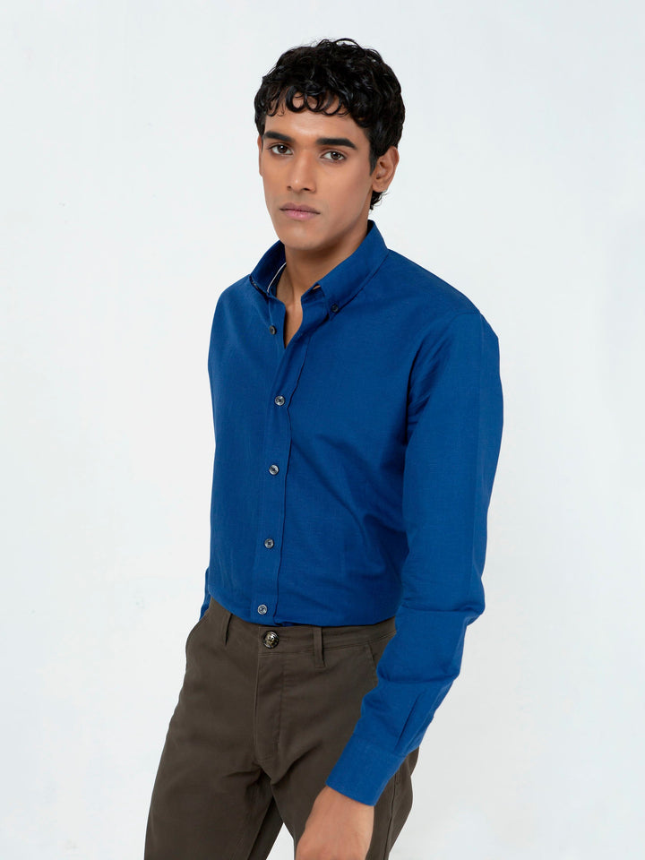 Blue CottonLinen Button Down Shirt  Brumano Pakistan