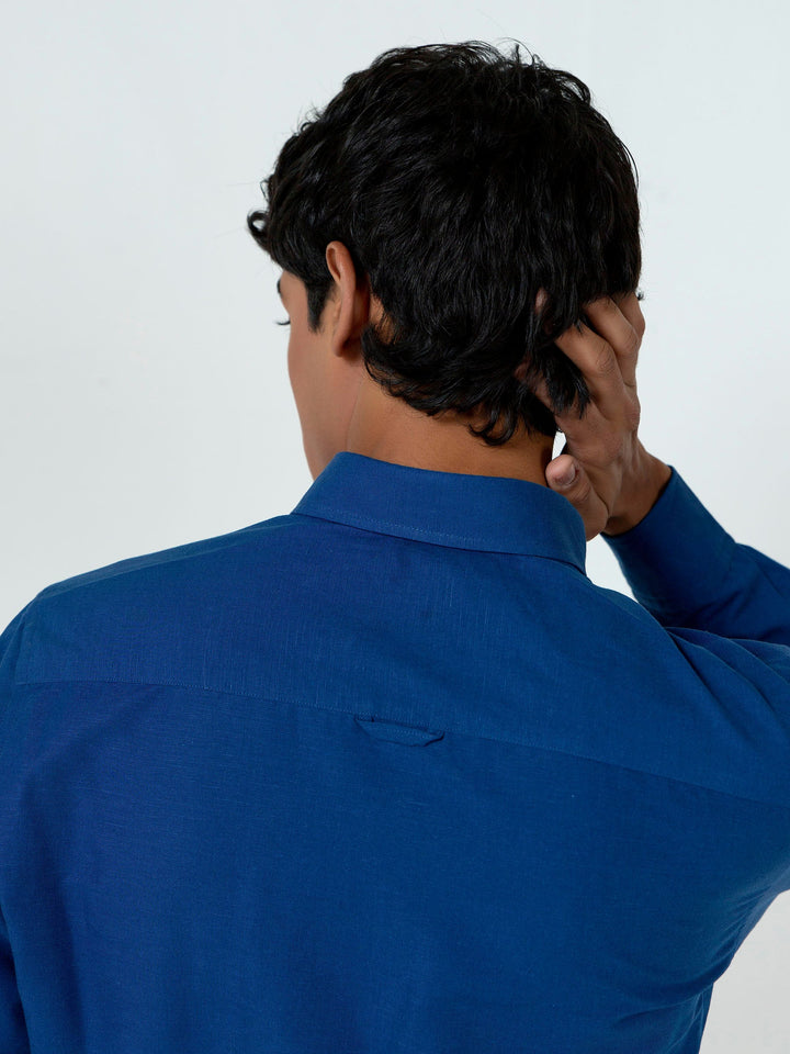 Blue CottonLinen Button Down Shirt  Brumano Pakistan