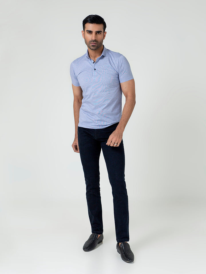 Blue Dobby Mercerized Polo With Cutaway Collar Brumano Pakistan