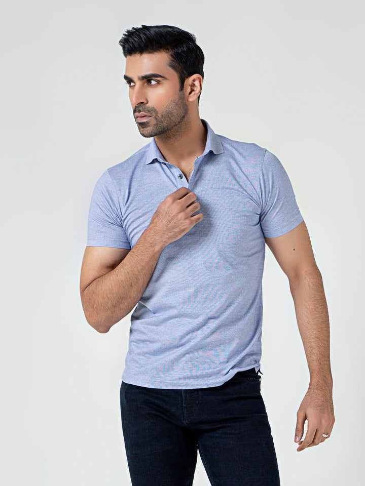 Blue Dobby Mercerized Polo With Cutaway Collar Brumano Pakistan